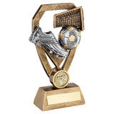 Bronze/Pewter/Gold Football With Boot And Net On Diamond Trophy