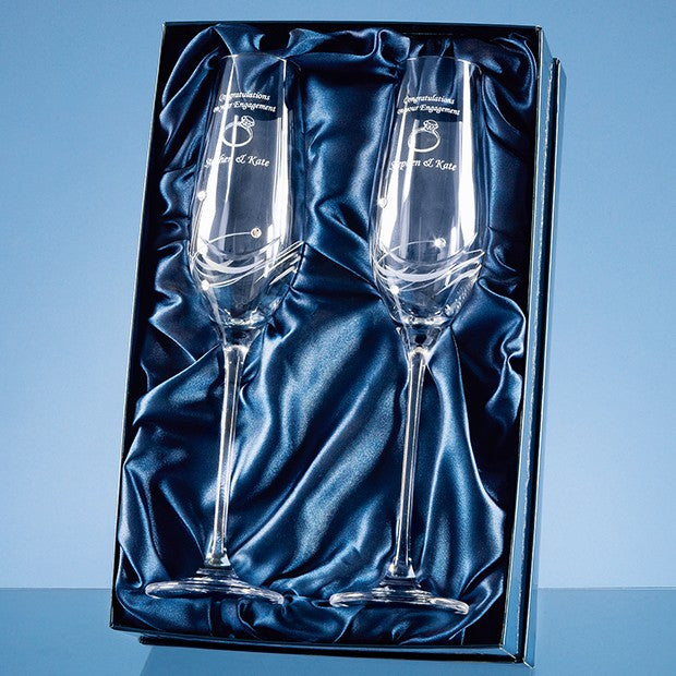 2 Diamante Champagne Flutes in a Presentation Box