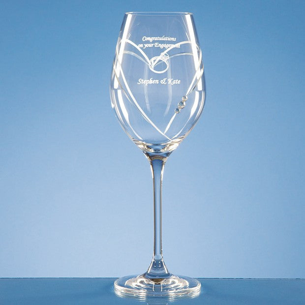 Diamante Heart Cut Wine Glass - Bracknell Engraving & Trophy Services