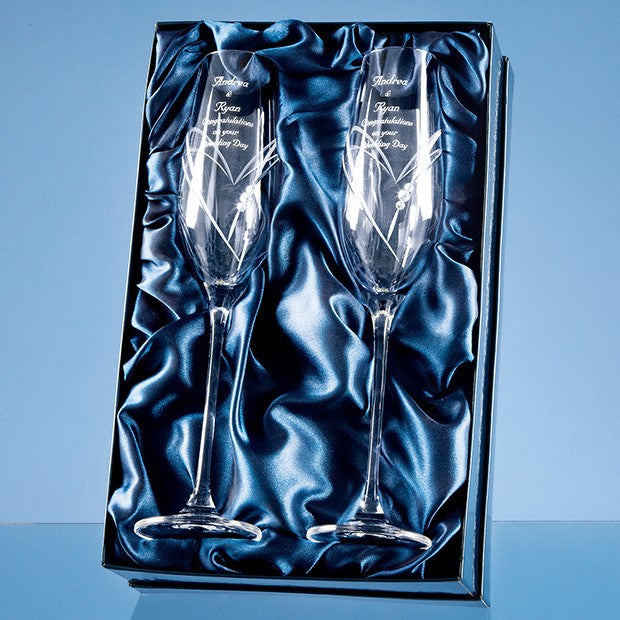 Diamante Champagne Flutes with Heart Shaped Cutting