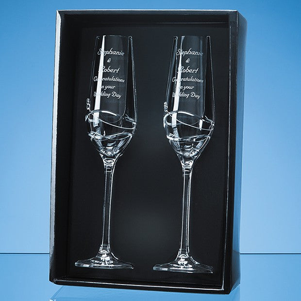 2 Diamante Champagne Flutes Modena