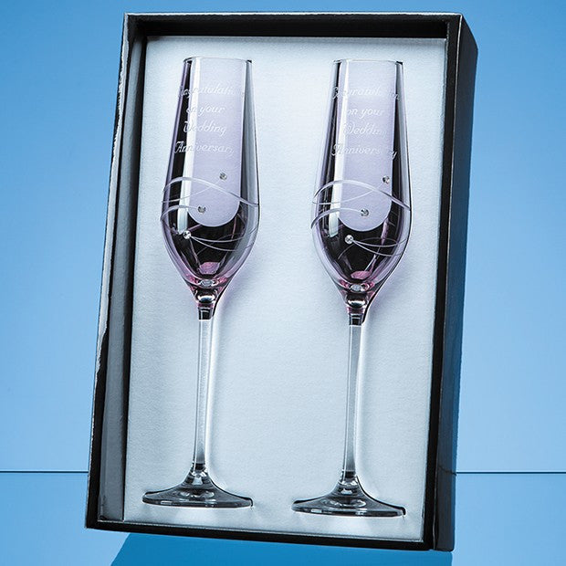 2 Pink Diamante Champagne Flutes - Bracknell Engraving & Trophy Services