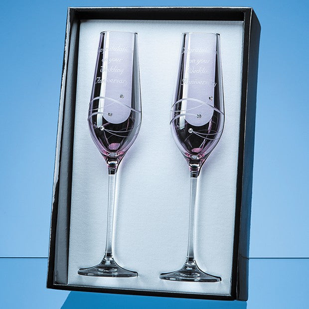 2 Pink Diamante Champagne Flutes