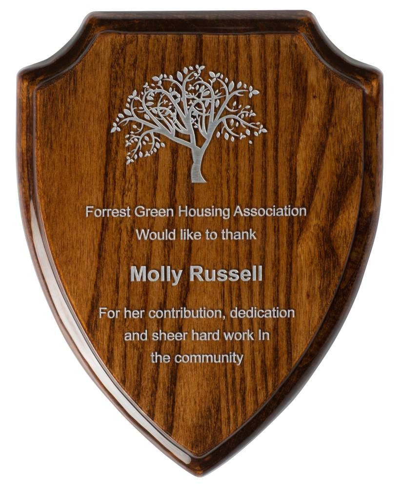 Gloss Walnut Finish Shield Plaque